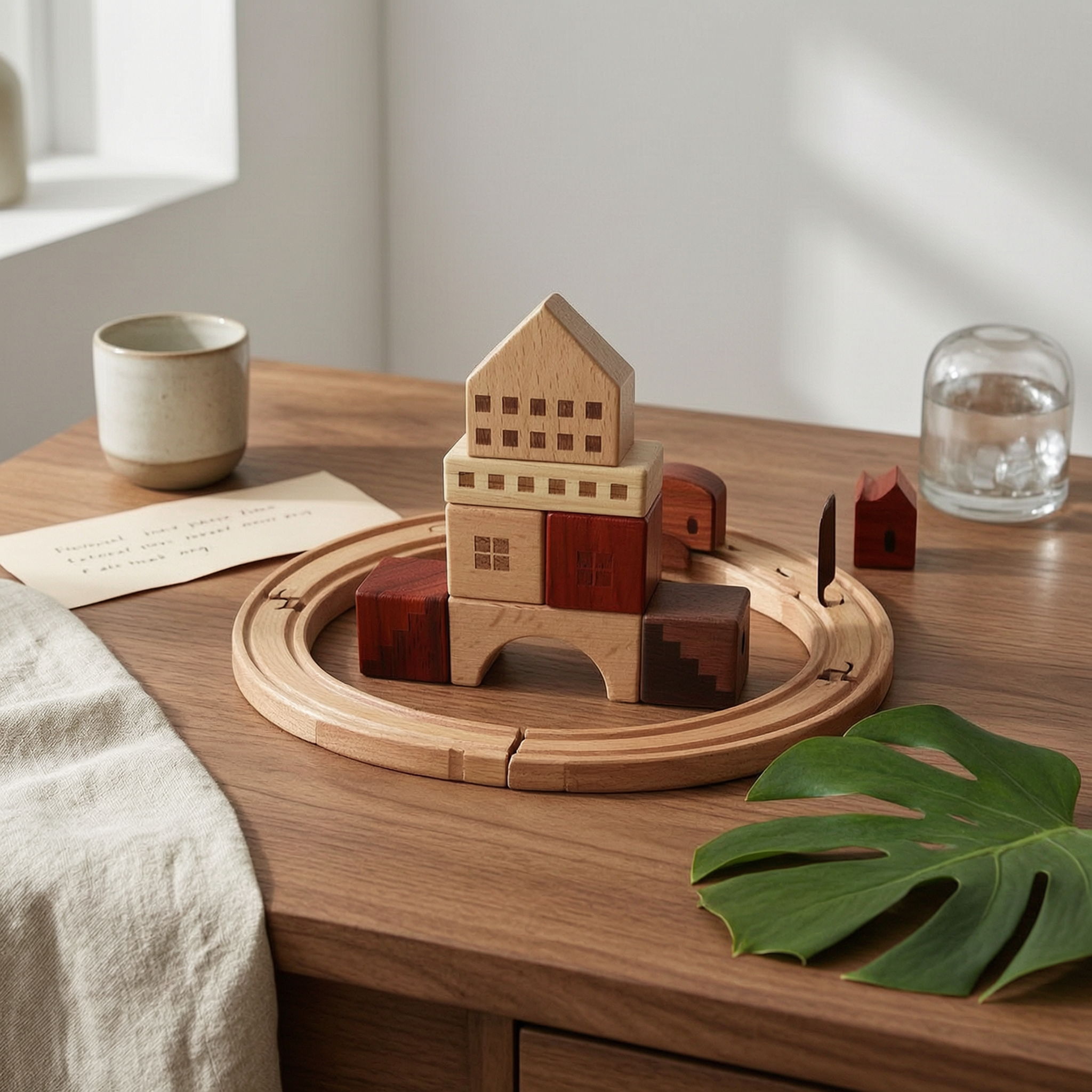 Toy Train Track Set - Wooden Railway Station Creative Play Children's