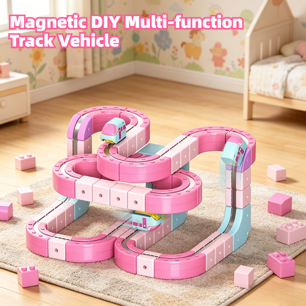 Toy Train Track Set - Pink Magnetic Building Block Track Train