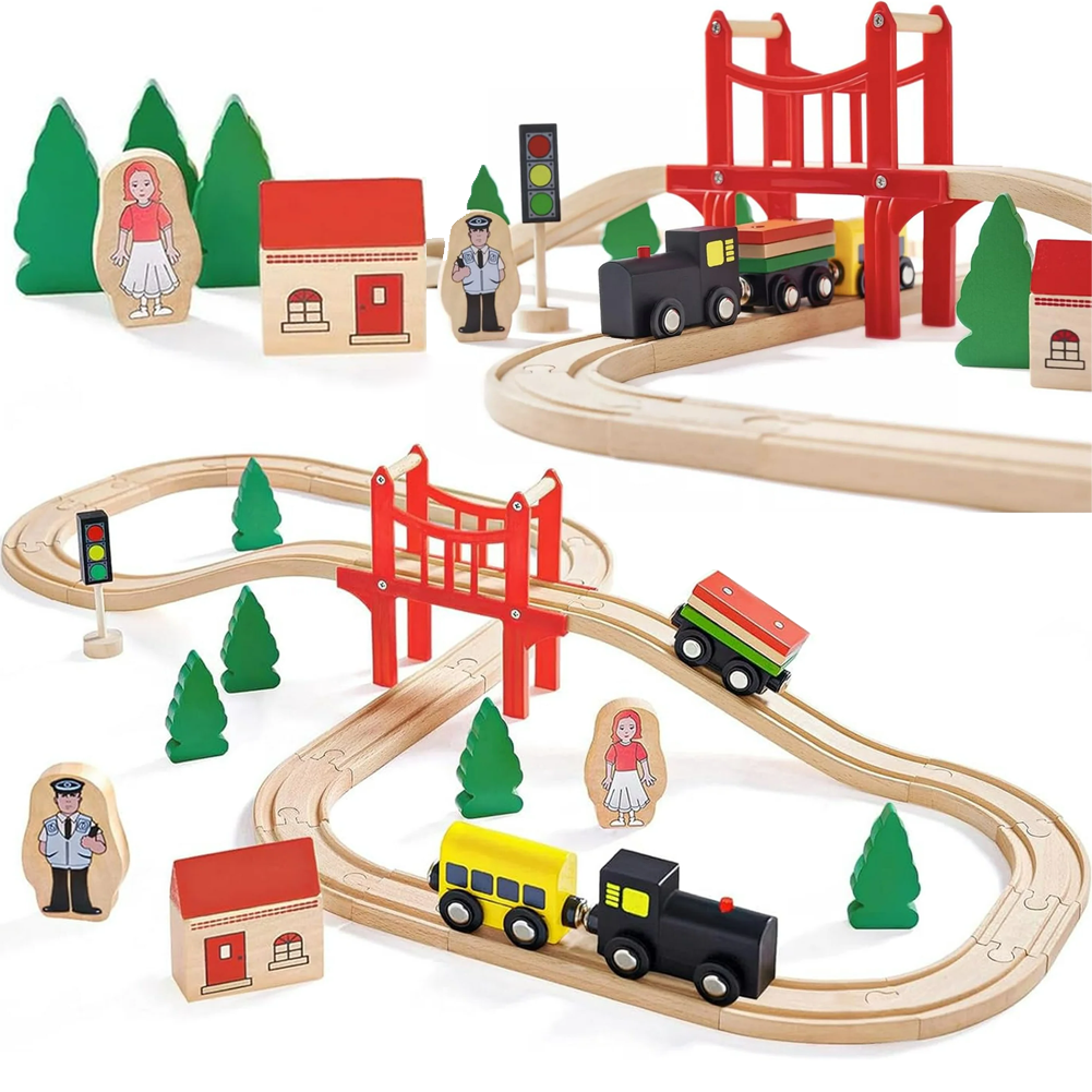 Toy Train Track Set - Wooden Train Set - 39 Pieces