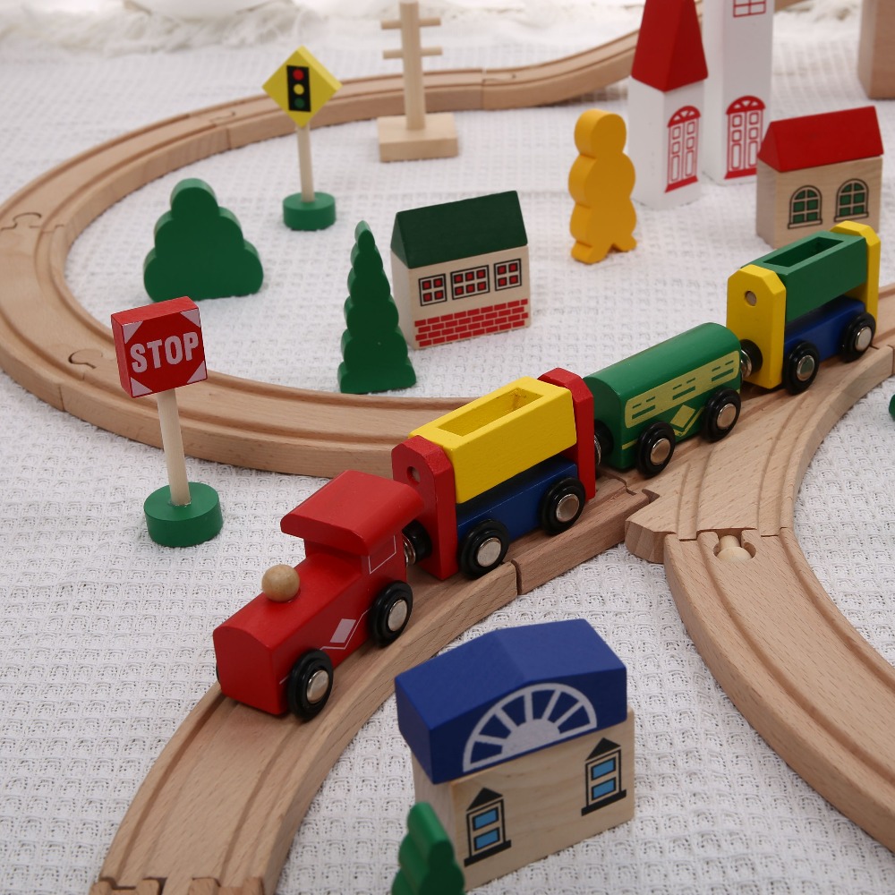 Wooden train set with track sl - Toy Train Track Set reseña y precio