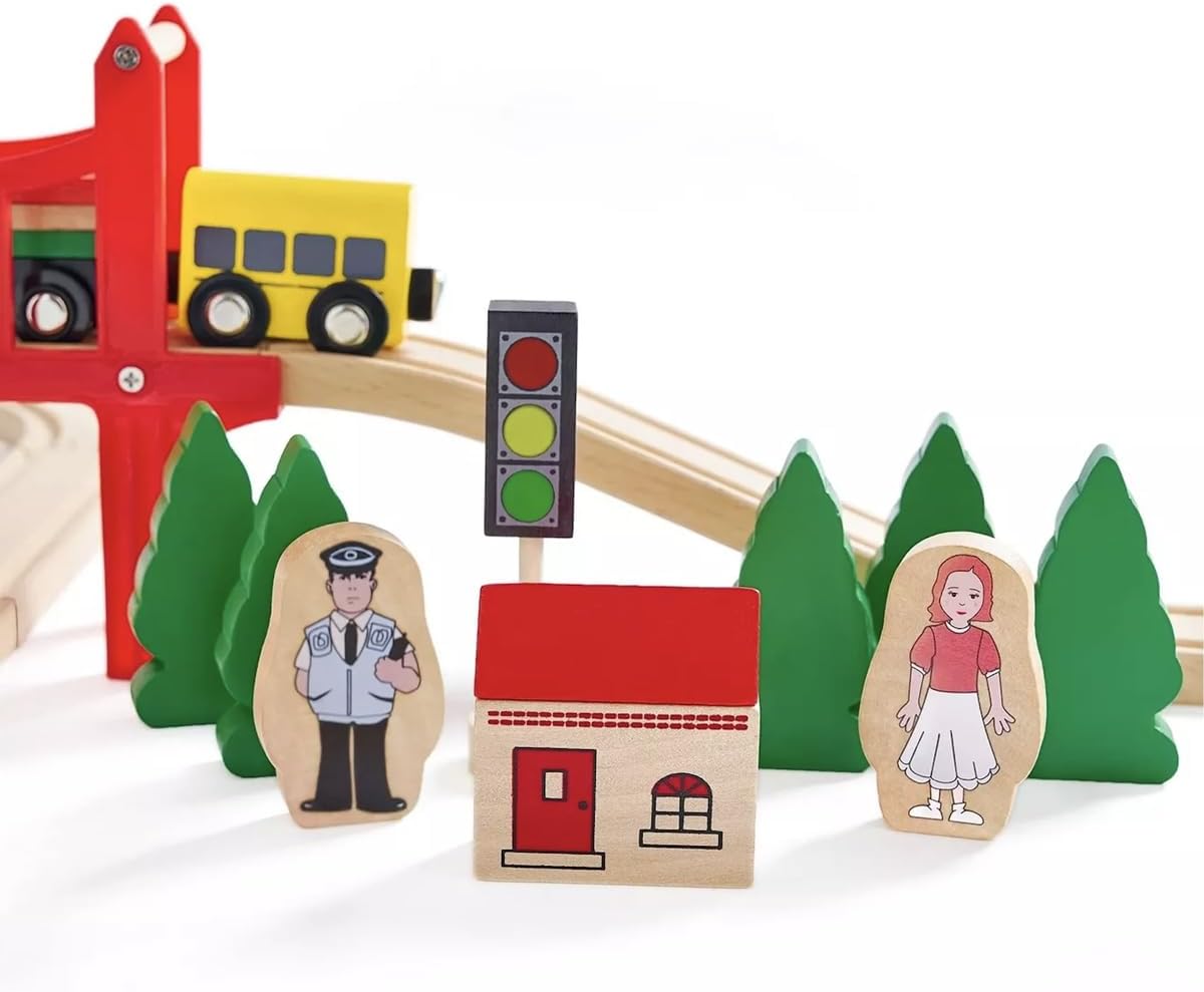 Wooden Train Set - 39 Pieces W - Toy Train Track Set reseña y precio