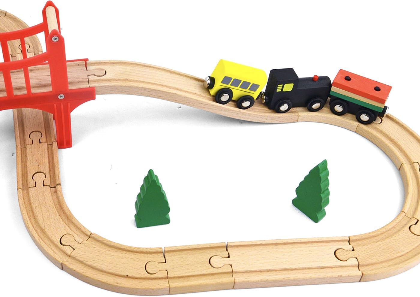 Wooden Train Set - 39 Pieces W - Toy Train Track Set reseña y precio