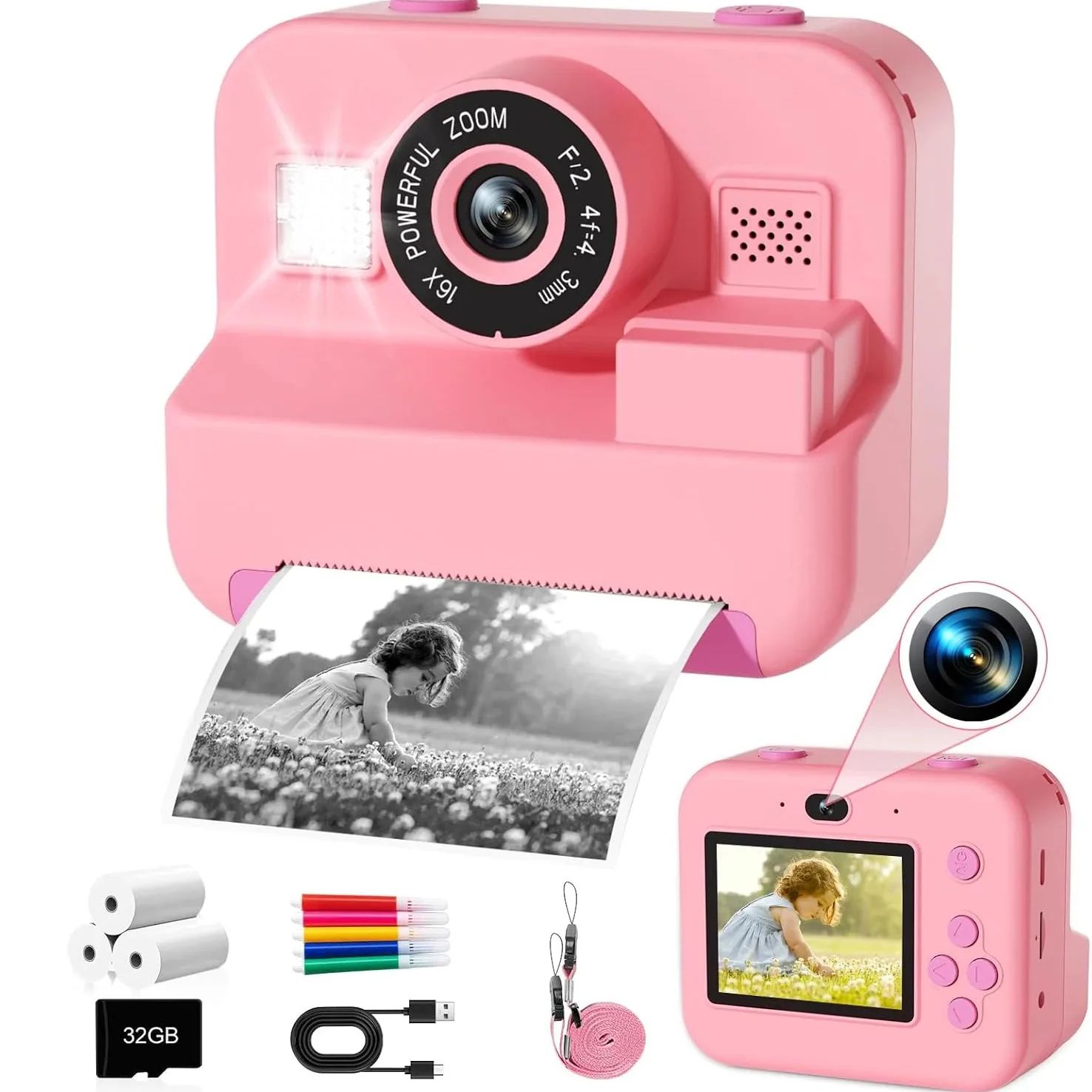 newInstant Print Camera With 3 - Kids Toys Top View reseña y precio