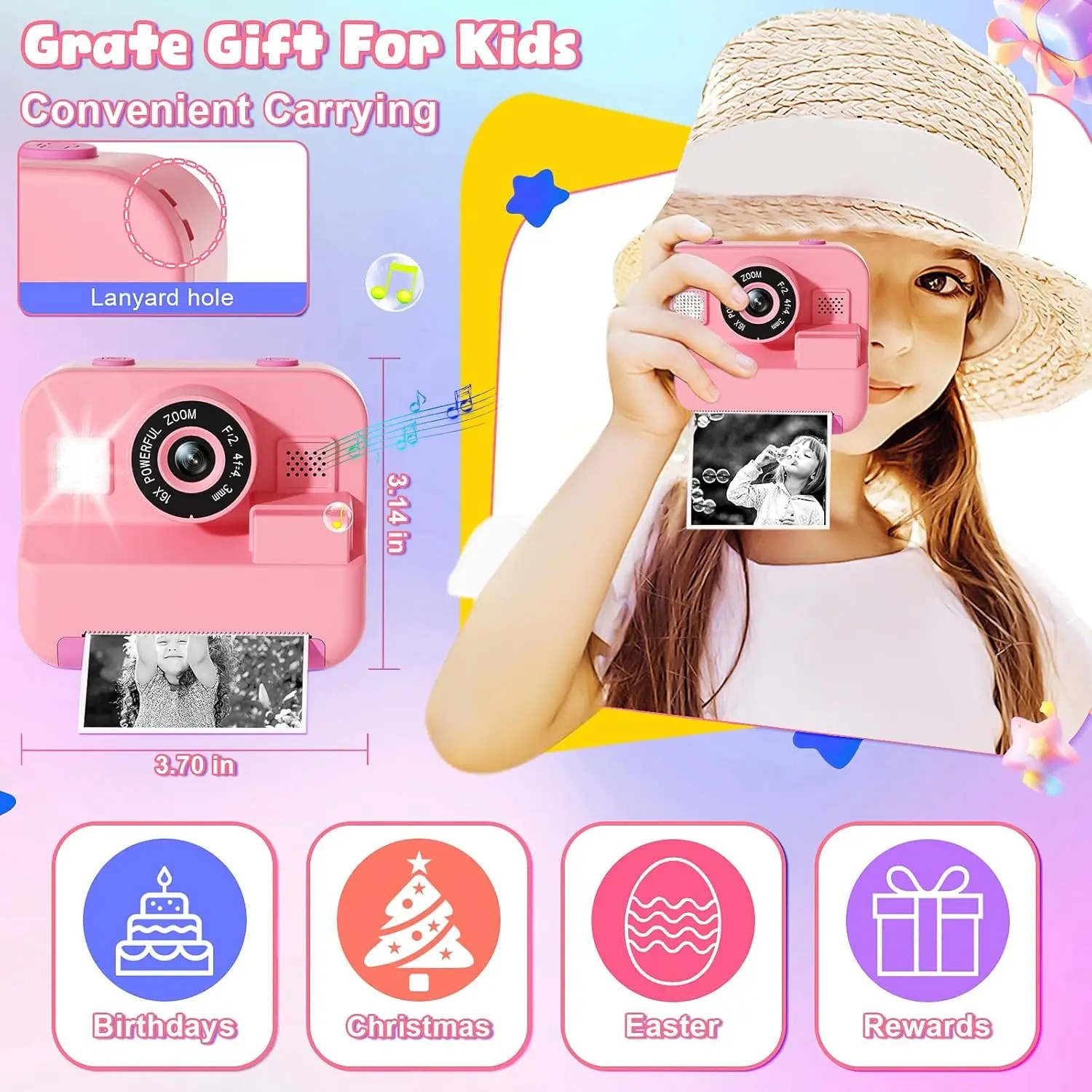 newInstant Print Camera With 3 - Kids Toys Top View reseña y precio
