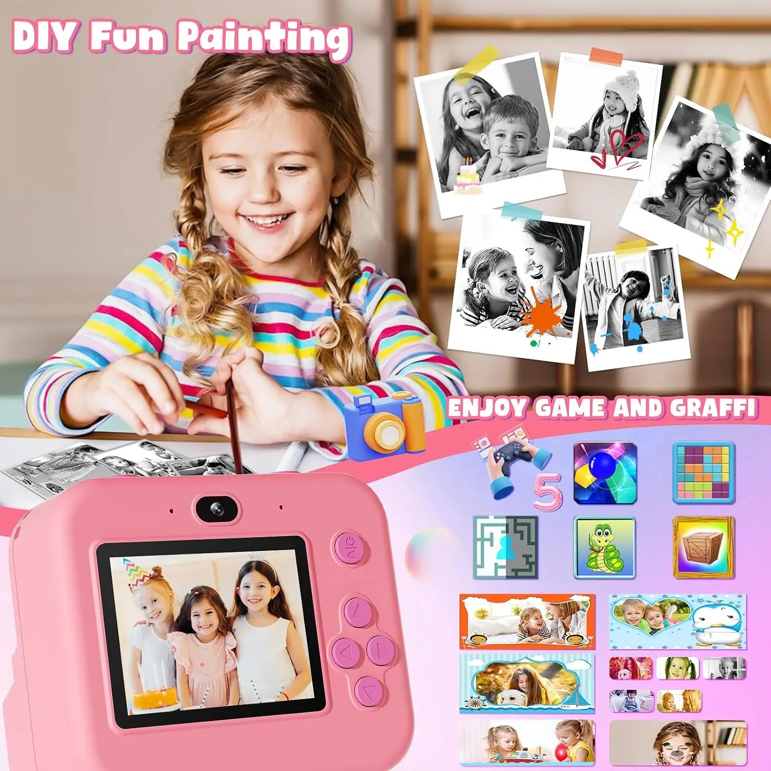 newInstant Print Camera With 3 - Kids Toys Top View reseña y precio